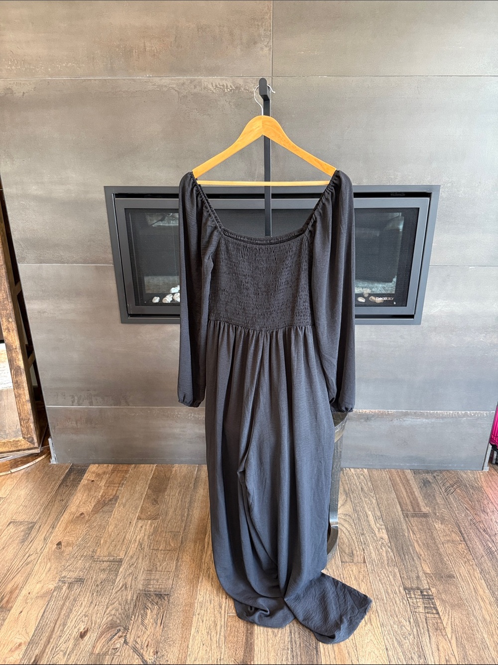 Black Long Sleeve Smocked Waist jumpsuit
